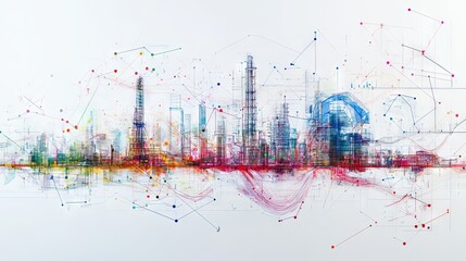 Abstract Cityscape with Lines and Dots: A Digital Art Exploration