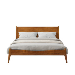 Modern Wooden Bed with Soft Linens in Bedroom Setting