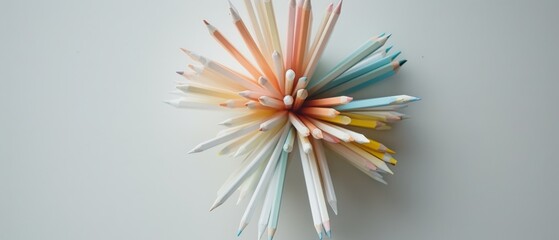 A vibrant array of colored pencils fan out in a circular pattern, creating a burst of creativity...