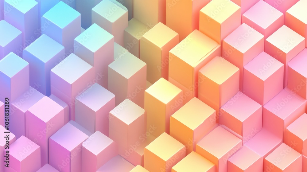 Poster 3d cubes with gradient shades, creating depth and visual interest in a modern aesthetic