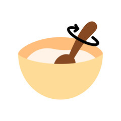 Stirring bowl icon. Mixing ingredient in the bowl with spoon. Recipe, food preparation, cooking concepts. Flat vector design isolated illustration.