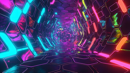 Vibrant neon tunnel with futuristic design