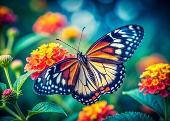 Obraz premium Vintage Style Closeup of an Exotic Colorful Butterfly in Natural Habitat, Capturing Intricate Wing Patterns and Vibrant Hues for Nature Lovers and Photography Enthusiasts