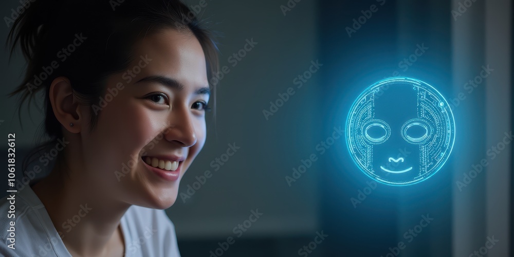 Poster digital ai companion interaction in modern setting