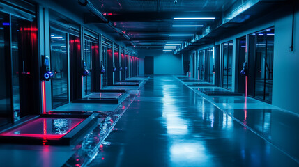 Fototapeta premium In a high-tech pig farm, smart sensors embedded in water troughs monitor hydration levels and cleanliness, while IoT systems relay real-time data to a central control hub.