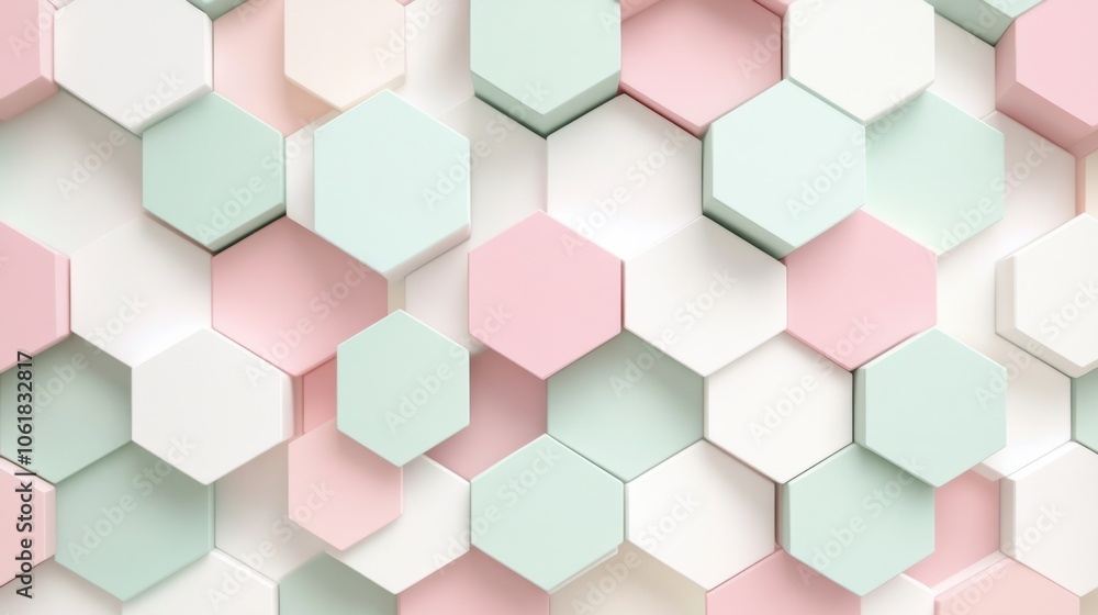 Poster abstract hexagonal pattern in pastel colors, adding a fresh and trendy geometric background