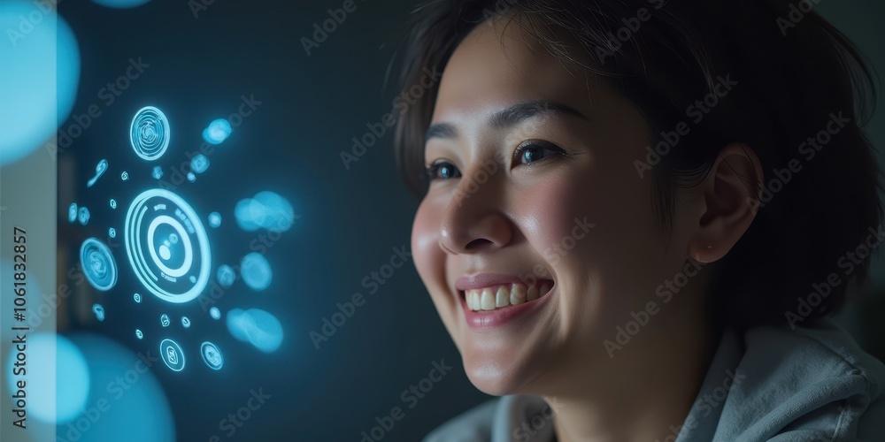 Poster ai companion with digital interface and happy user