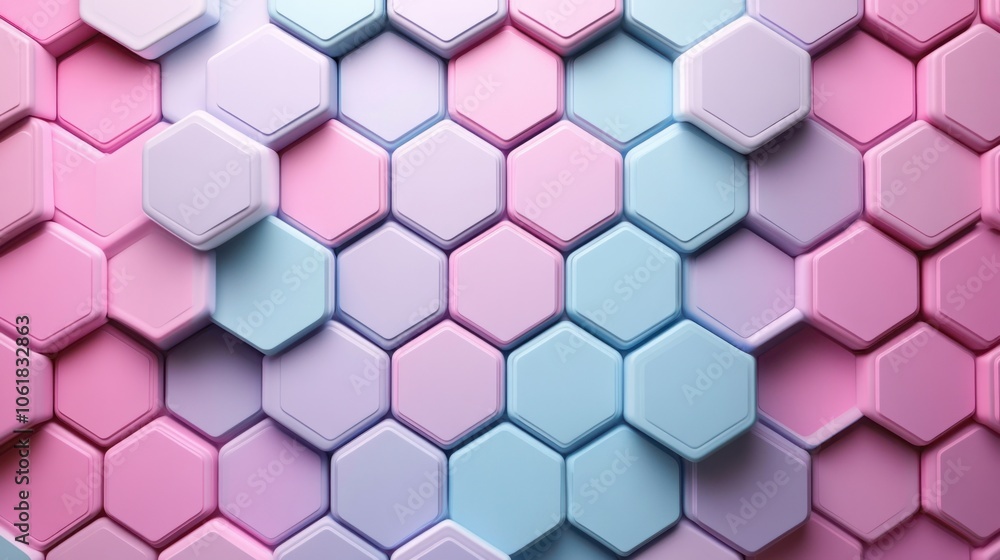 Poster abstract hexagonal pattern in pastel colors, adding a fresh and trendy geometric background