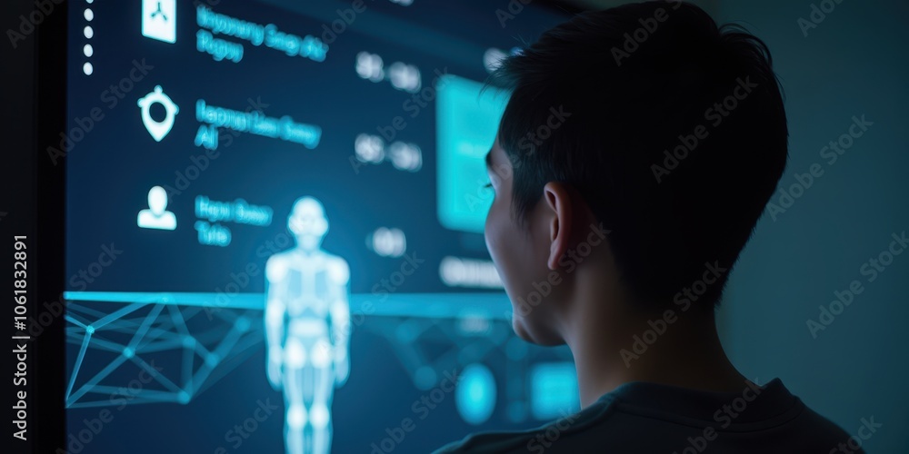 Poster user interacting with digital ai interface display