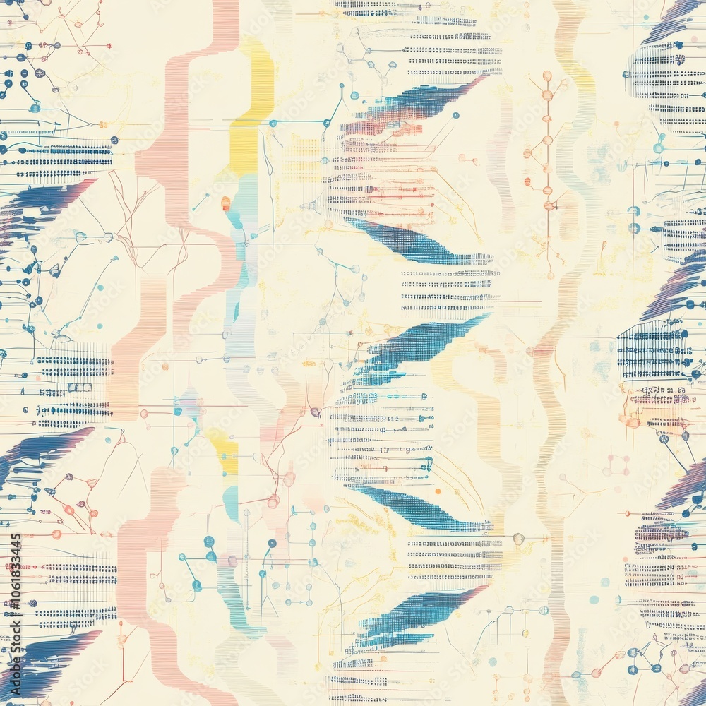 Poster stylized genome maps with abstract lines create a vibrant pattern representing genetic information