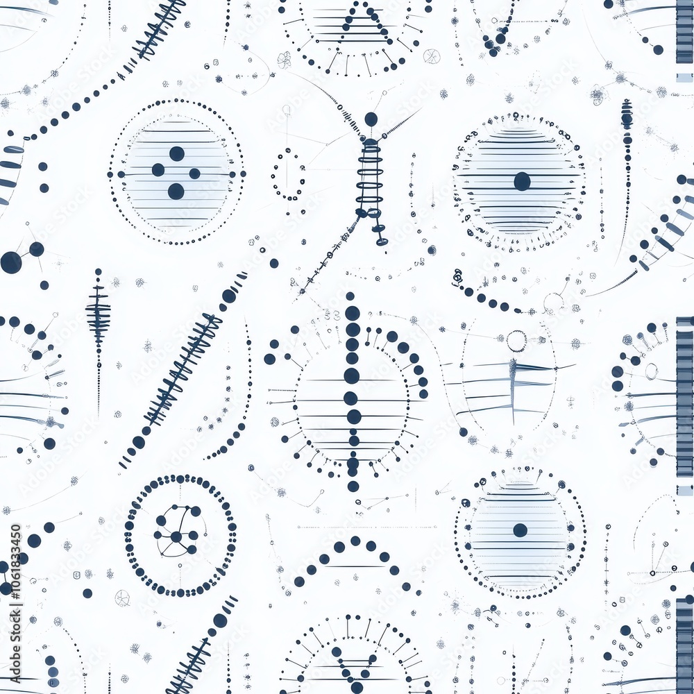 Poster A detailed pattern featuring circular genomic diagrams illustrating RNA structures, with intricate designs on a light background