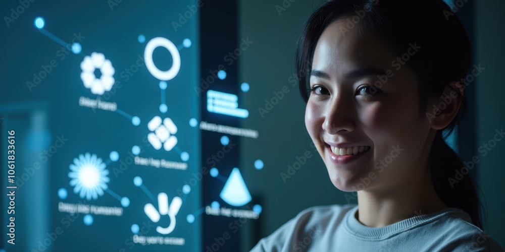 Poster holographic interface with smiling user interaction