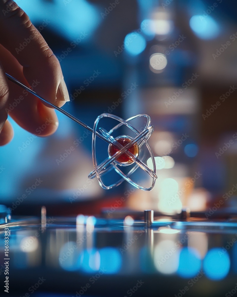 Aufkleber a scientist's hand delicately manipulates a molecular model in a laboratory setting, showcasing prec