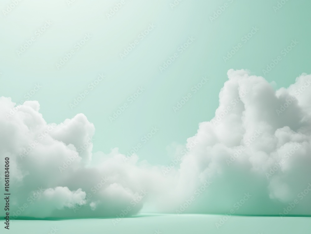 Aufkleber wispy white clouds floating gently against a soft mint green backdrop, creating a serene and peacefu