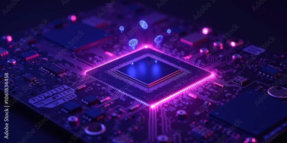 Poster circuit board with glowing elements and modern design
