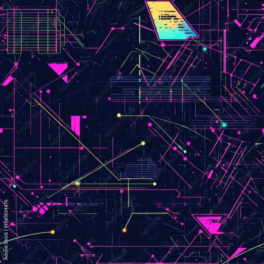 Poster futuristic geometric pattern with vibrant colors and intricate lines created in a digital format