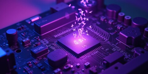 Fototapeta premium Circuit Board with Colorful Sparks and Electrical Energy