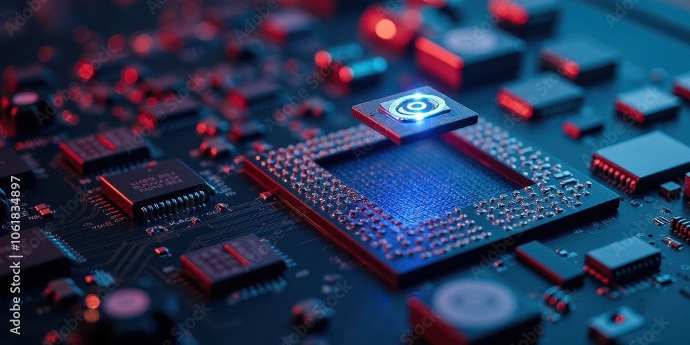 Aufkleber levitating circuit on a colorful microchip background