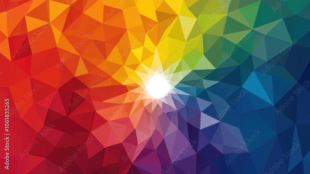 Poster a vibrant, abstract background featuring a spectrum of colors radiating from a central point, create