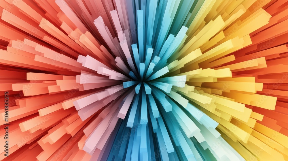 Poster a vibrant burst of colorful lines radiating outward, creating a dynamic and energetic visual effect.