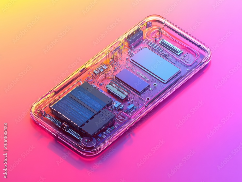Aufkleber a close-up view of a smartphone's intricate internal components against a vibrant background showcas