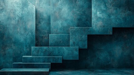 Abstract staircase design in a textured blue environment.