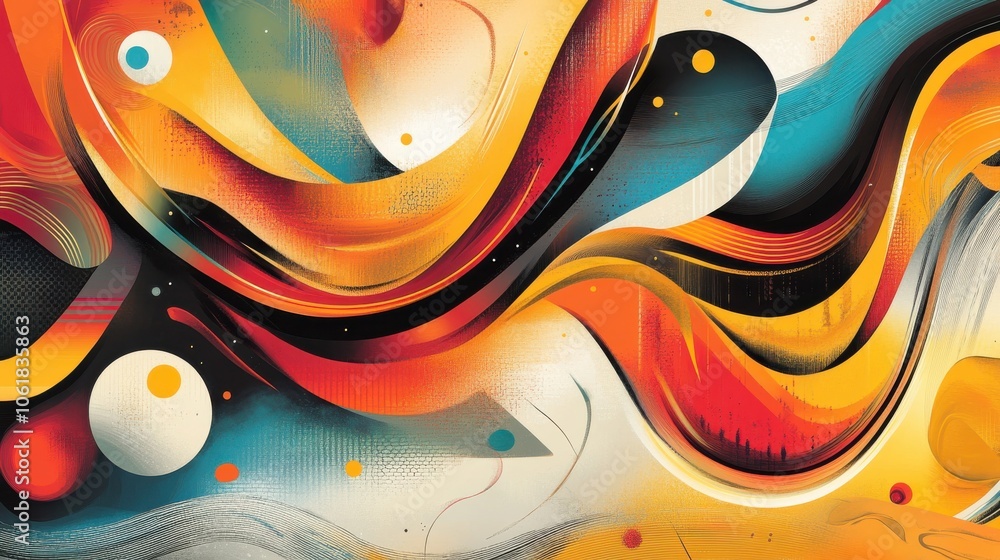 Poster a vibrant abstract design featuring swirling lines in bold colors, showcasing creativity and movemen