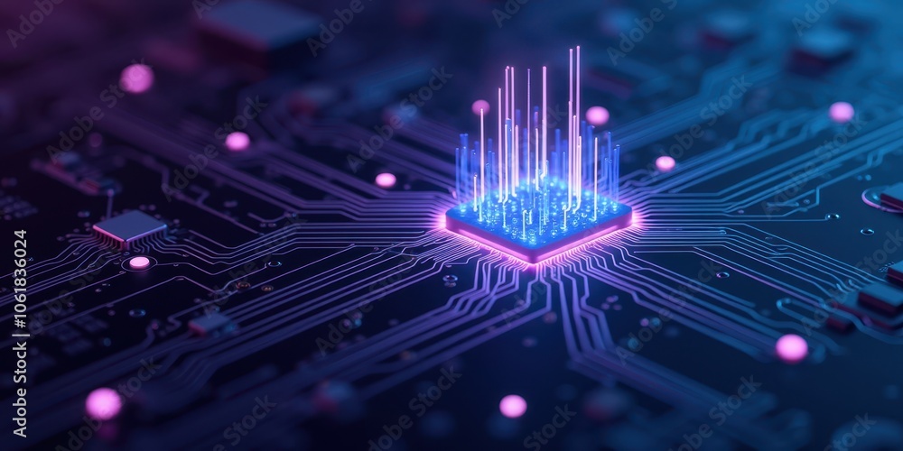 Poster abstract circuit board with glowing elements