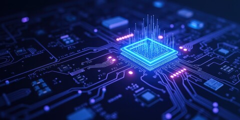 Fototapeta premium Futuristic Circuit Board with Glowing Processor