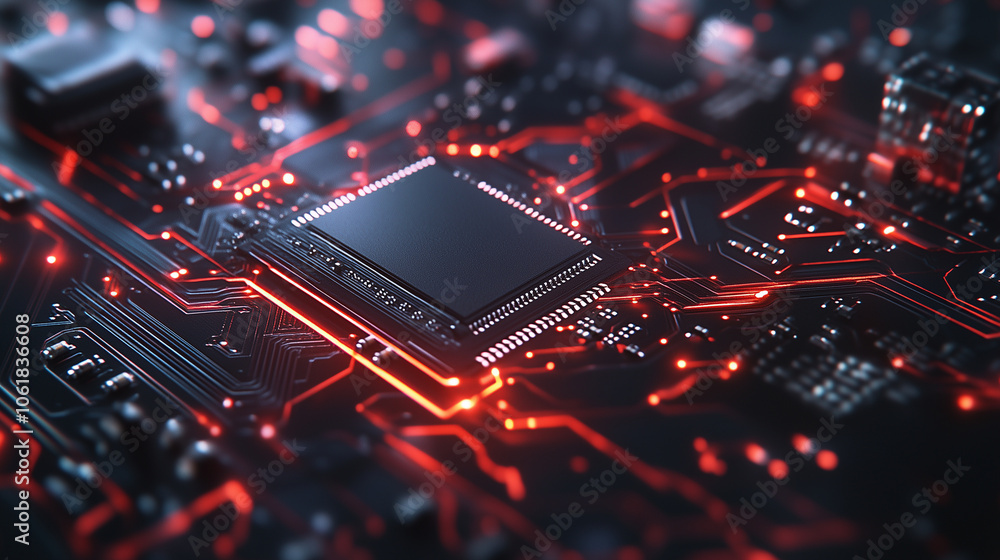 Aufkleber a detailed view of a semiconductor chip securely connected to a busy, multi-layered circuit board, w