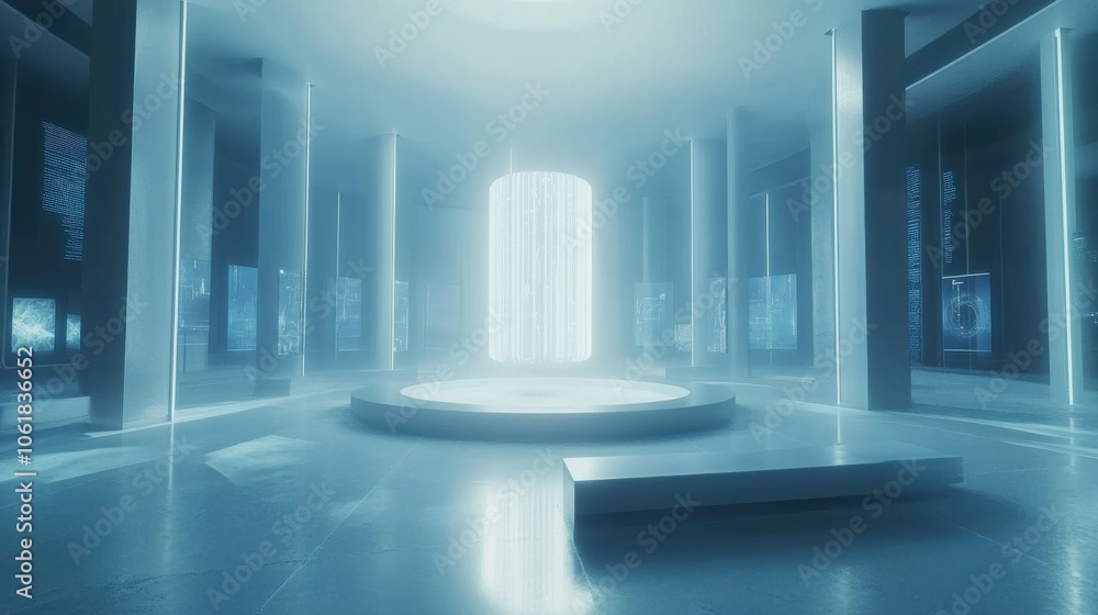 Leinwandbilder a wide-angle view of a futuristic lab featuring advanced technology and illuminated structures, high