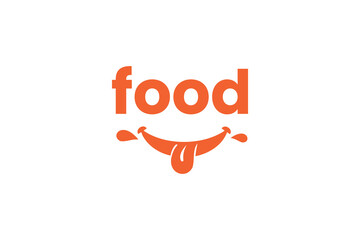 Orange food logo with playful tongue and droplet design
