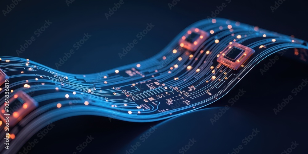 Poster futuristic circuit board with glowing elements