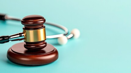 Gavel and Stethoscope on Blue Background