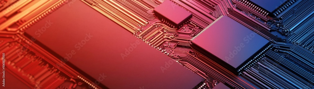 Poster an abstract design featuring vivid colors and intricate circuit patterns, suggesting technology and 