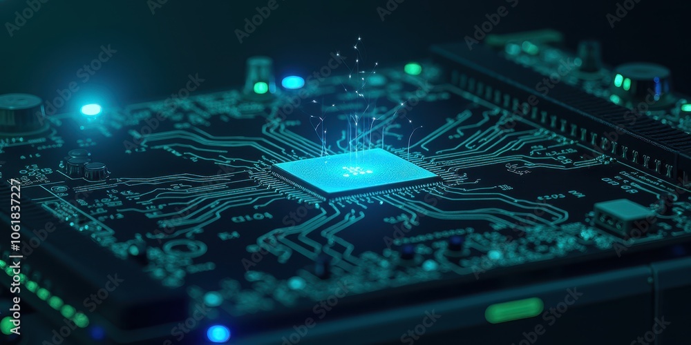 Aufkleber circuit board with flowing data and sparkling effects