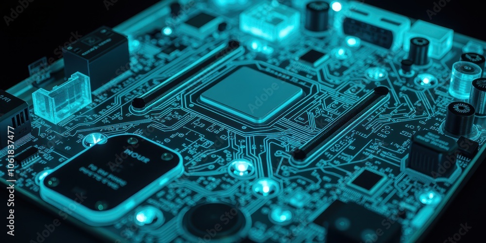 Poster glowing circuit board with intricate design