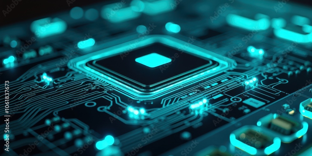 Aufkleber glowing circuit board with microchip and colorful lights