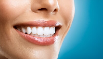 Fototapeta premium Beautiful white teeth, women's shining smile, dental health, closeup