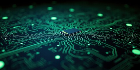 Organic Circuit Board Close-Up with Green Lighting