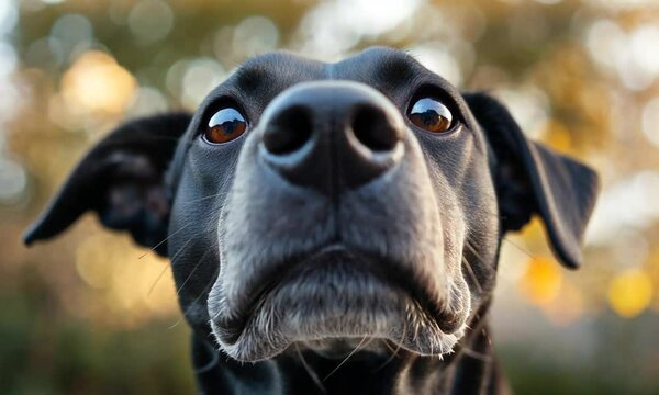 Close-up Portrait of a Black Dog with Big Eyes