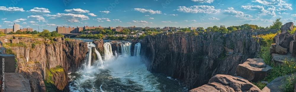 Aufkleber a stunning view of the great falls cascading down rocky cliffs with a vibrant sky and lush greenery 