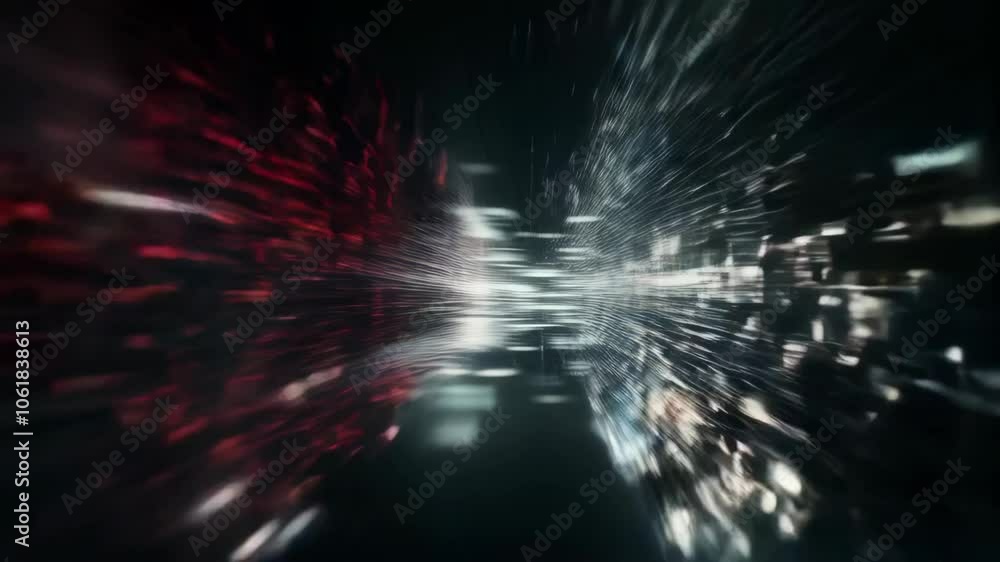 Poster red and white data stream visualization with motion blur for technology content. digital information