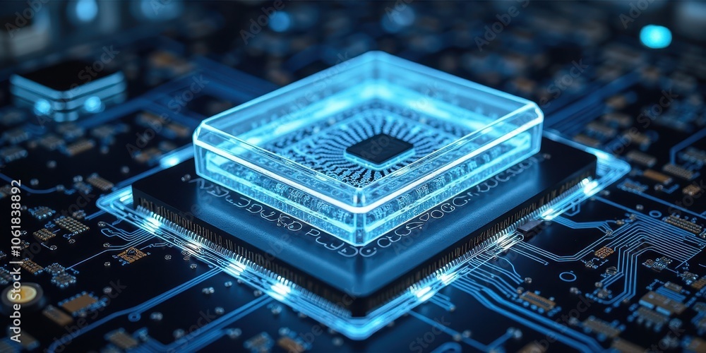 Poster detailed layered circuit board with transparent processor