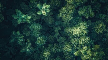 Fototapeta premium A stunning aerial view of a lush jungle canopy teeming with vibrant greenery and diverse foliage in the heart of nature