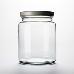 Jar container transparent bottle white background.