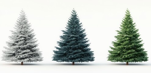 Fototapeta premium A set of four Christmas trees with lights and ornaments. Happy New Year.