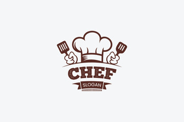 Stylized chef logo with utensils and slogan for culinary branding