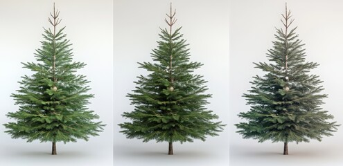 Fototapeta premium A set of four Christmas trees with lights and ornaments. Happy New Year.
