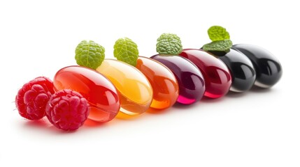 Colorful Capsules with Mint Leaves and Raspberries